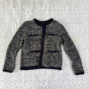 Ann Taylor Tweed Pocket Cardigan Jacket in Night Sky